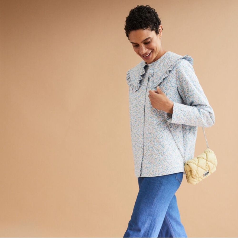 H&M Floral Frill-Trim-Collar Quilted Shacket